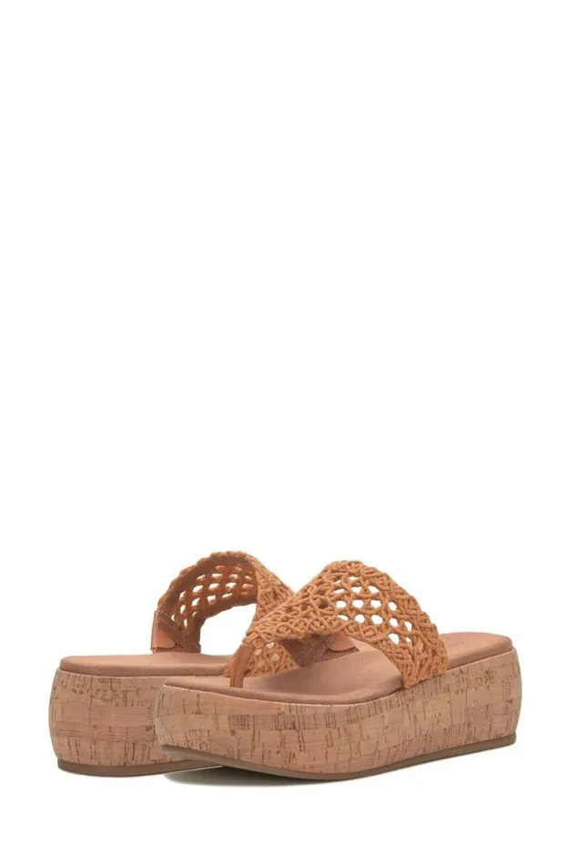 Women Lucky Brand Shoes Jaslene Macrame Cork Platform Sandal Gold