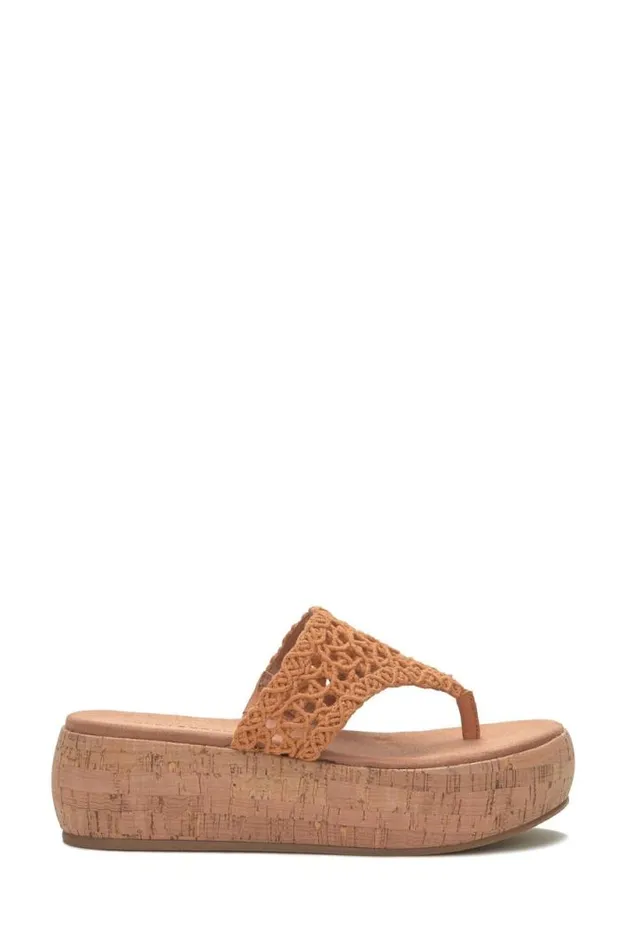 Women Lucky Brand Shoes Jaslene Macrame Cork Platform Sandal Gold