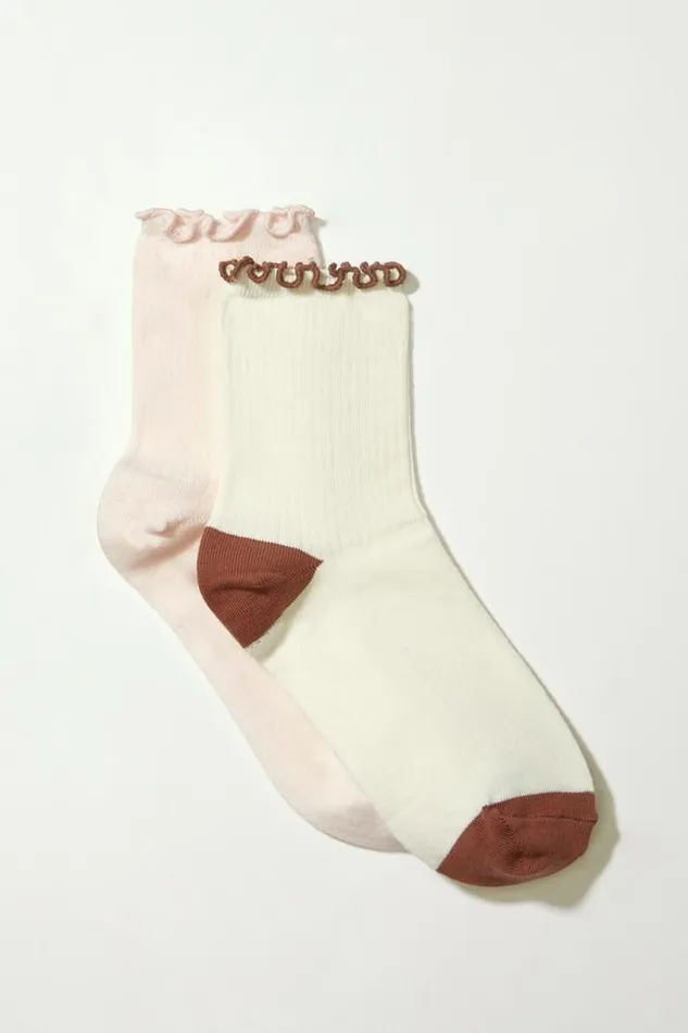 Women Lucky Brand Socks Lettuce Trim Crew Sock 2 Pk Natural