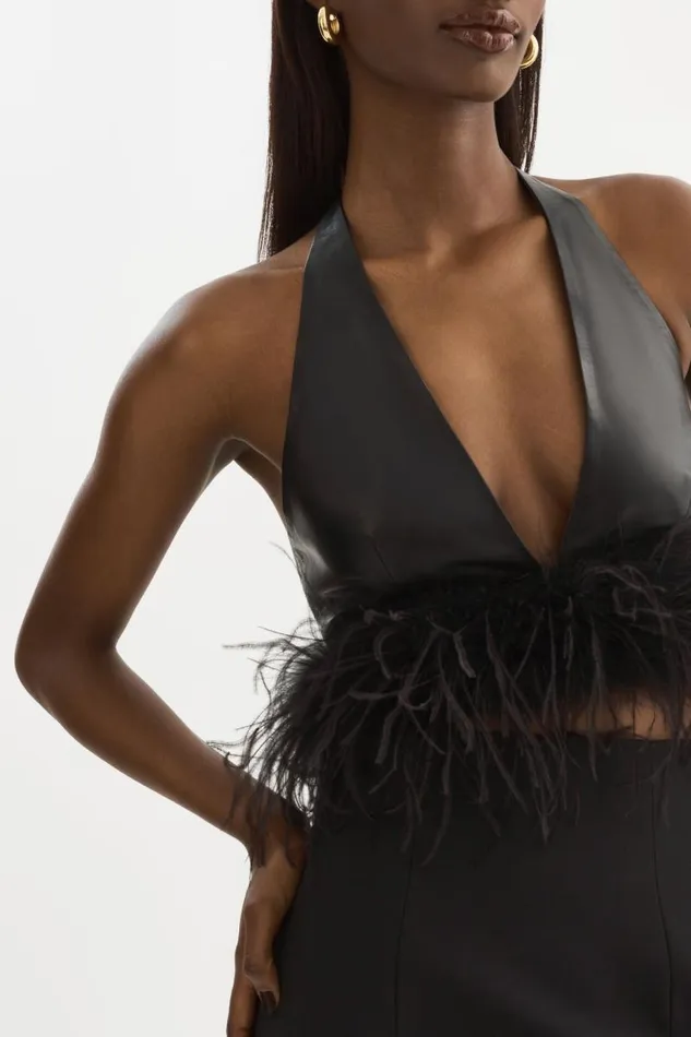 Women LUV Leather Top Black LAMARQUE Tops