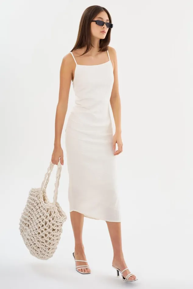 Women MACARIA Cotton Midi Dress Off White LAMARQUE Dresses Women MACARIA Cotton Midi Dress Off White LAMARQUE Dresses