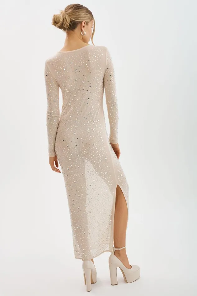 Women MARET Rhinestone Mesh Dress Bisque LAMARQUE Dresses Women MARET Rhinestone Mesh Dress Bisque LAMARQUE Dresses