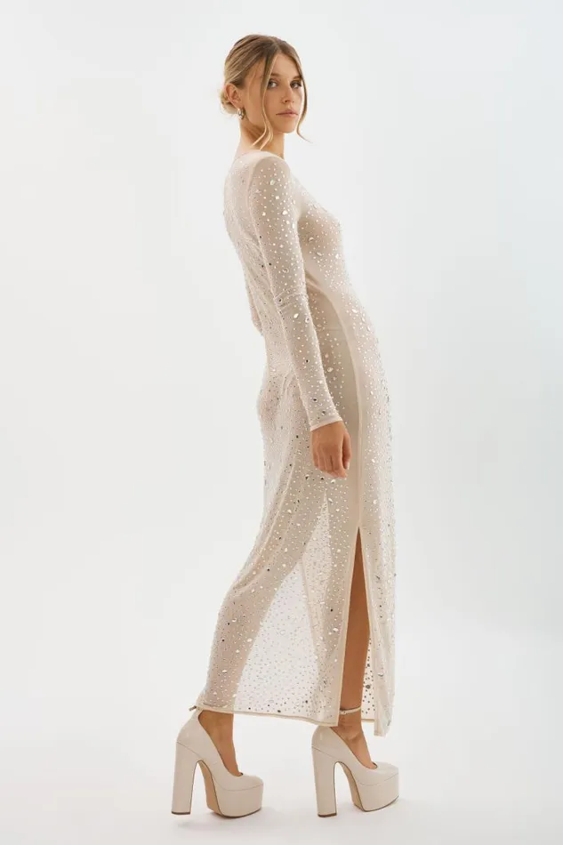Women MARET Rhinestone Mesh Dress Bisque LAMARQUE Dresses Women MARET Rhinestone Mesh Dress Bisque LAMARQUE Dresses