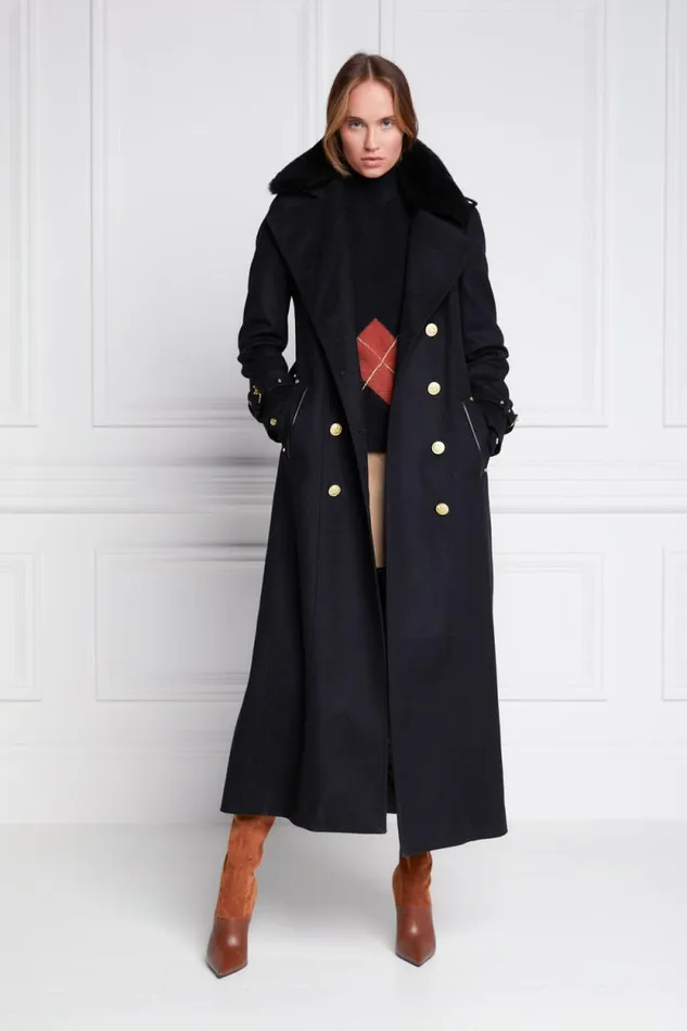 Women Marlborough Shearling Trench Coat Soft Black Holland Cooper Tailoring