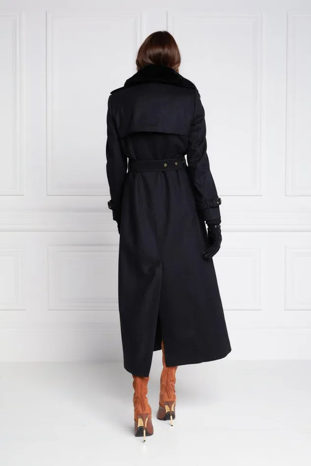 Women Marlborough Shearling Trench Coat Soft Black Holland Cooper Tailoring