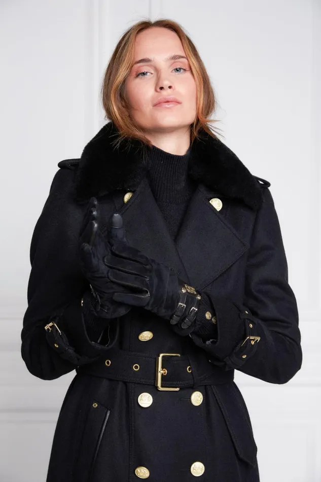 Women Marlborough Shearling Trench Coat Soft Black Holland Cooper Tailoring