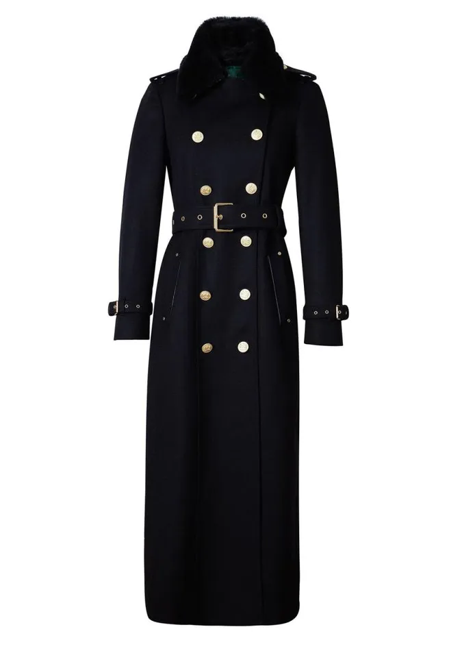 Women Marlborough Shearling Trench Coat Soft Black Holland Cooper Tailoring