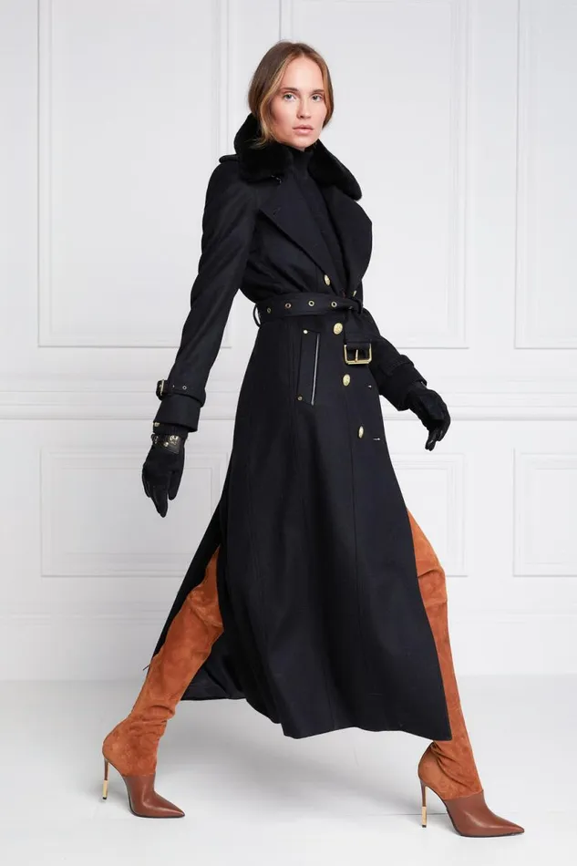 Women Marlborough Shearling Trench Coat Soft Black Holland Cooper Tailoring