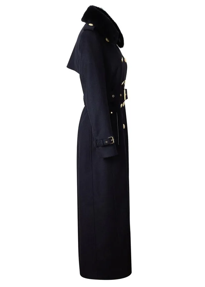 Women Marlborough Shearling Trench Coat Soft Black Holland Cooper Tailoring