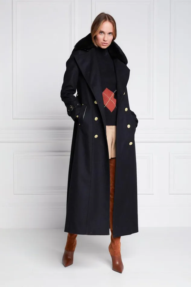 Women Marlborough Shearling Trench Coat Soft Black Holland Cooper Tailoring