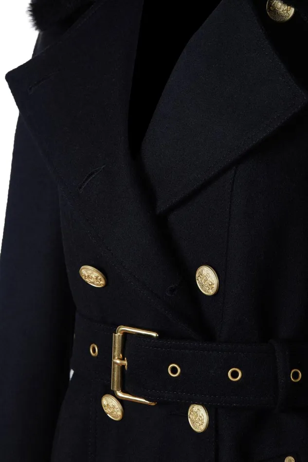 Women Marlborough Shearling Trench Coat Soft Black Holland Cooper Tailoring