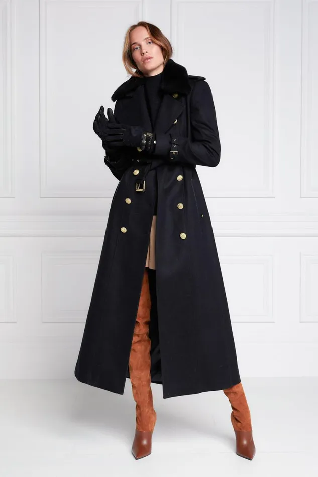 Women Marlborough Shearling Trench Coat Soft Black Holland Cooper Tailoring