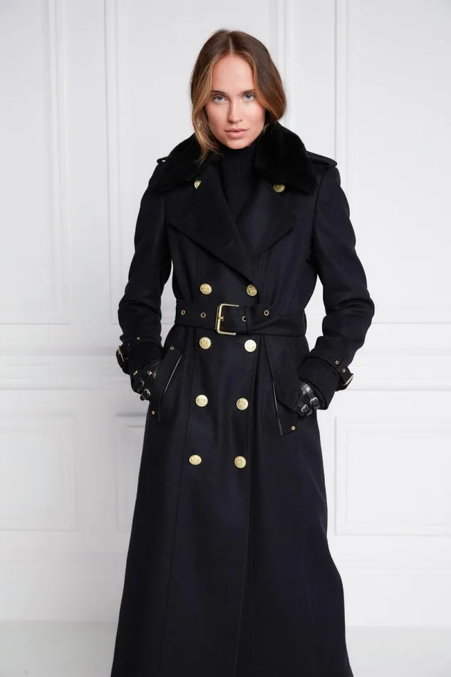 Women Marlborough Shearling Trench Coat Soft Black Holland Cooper Tailoring