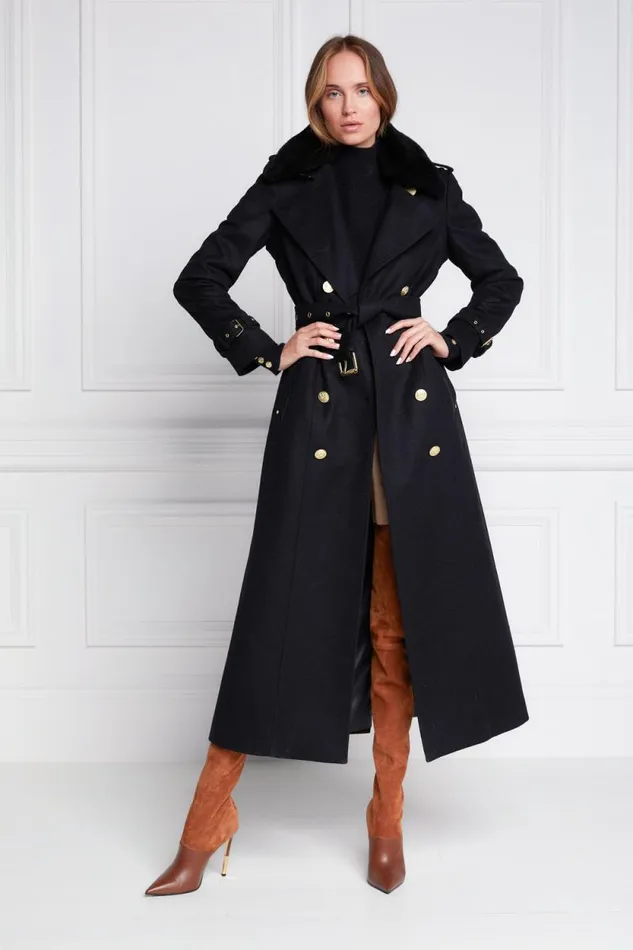 Women Marlborough Shearling Trench Coat Soft Black Holland Cooper Tailoring