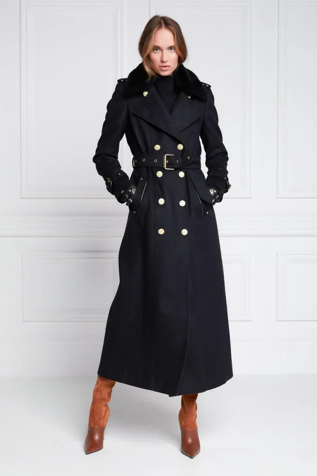 Women Marlborough Shearling Trench Coat Soft Black Holland Cooper Tailoring