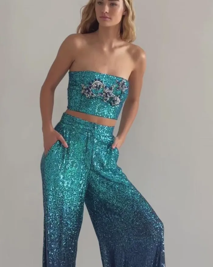 Women Matching Sets PatBO EMBROIDERED OMBRE SEQUIN TOP FINAL SALE High Tide