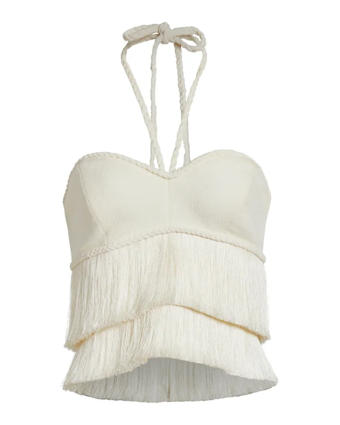 Women Matching Sets PatBO Fringe Halterneck Top FINAL SALE Ivory