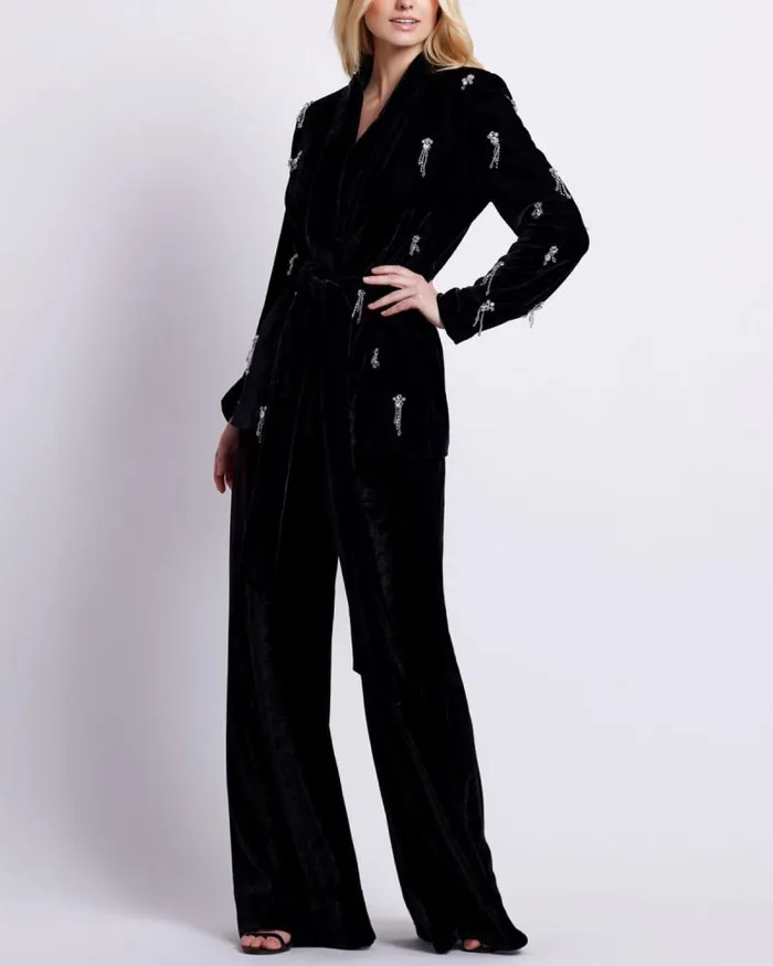 Women Matching Sets PatBO HAND BEADED VELVET KIMONO JACKET Black