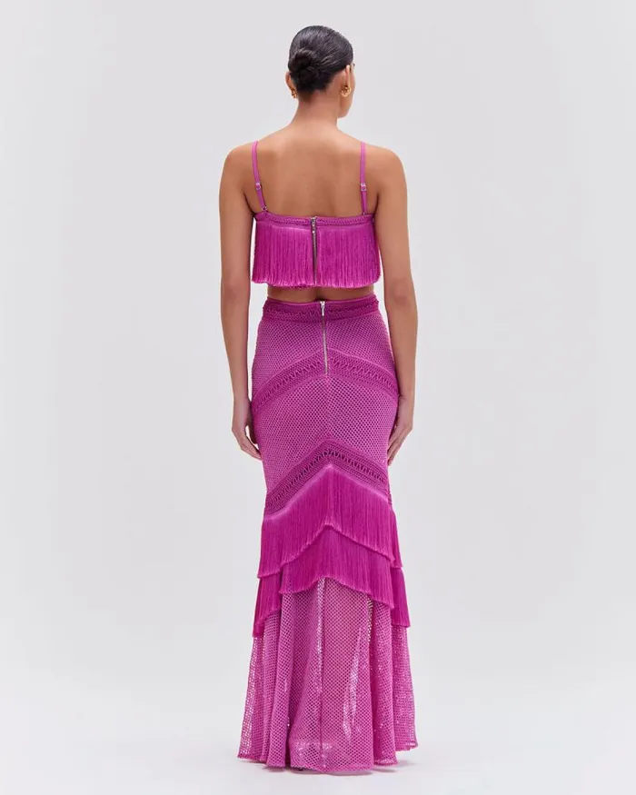 Women Matching Sets PatBO SLEEVELESS FRINGE CROPPED TOP Cerise