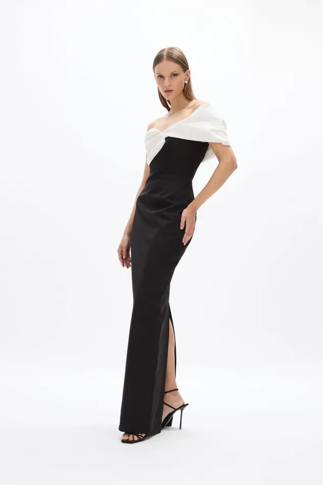 Women Maxi Dresses Rachel Gilbert Delila Gown BlackWhite
