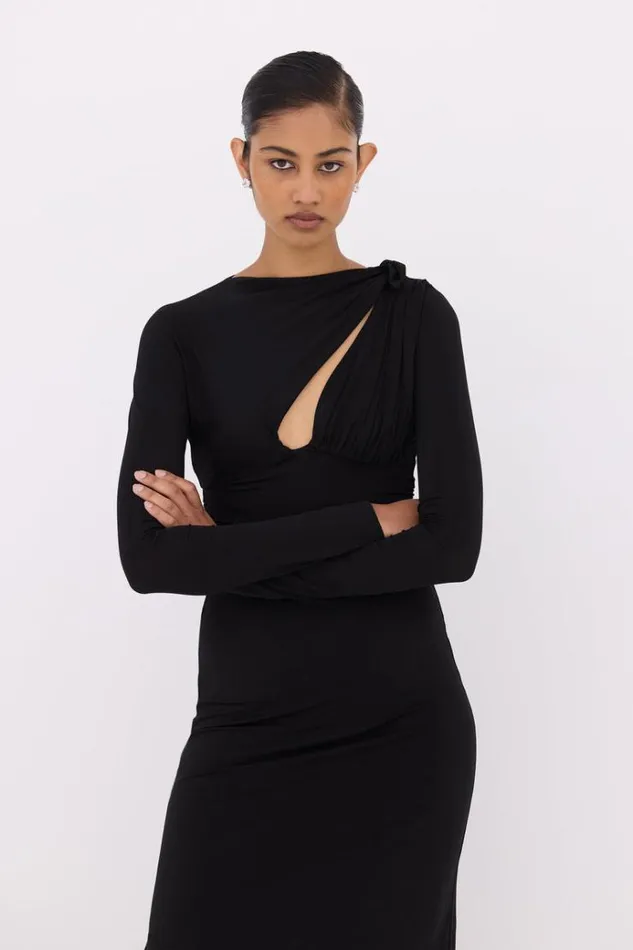 Women Maxi Dresses Rachel Gilbert Tanner Sleeve Gown Black