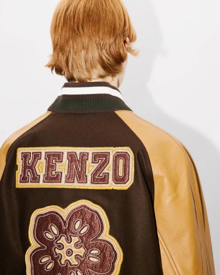 WomenMen 039Boke Flower039 Genderless Varsity Jacket In Wool And Leather Dark Brown Kenzo Jackets And Coats