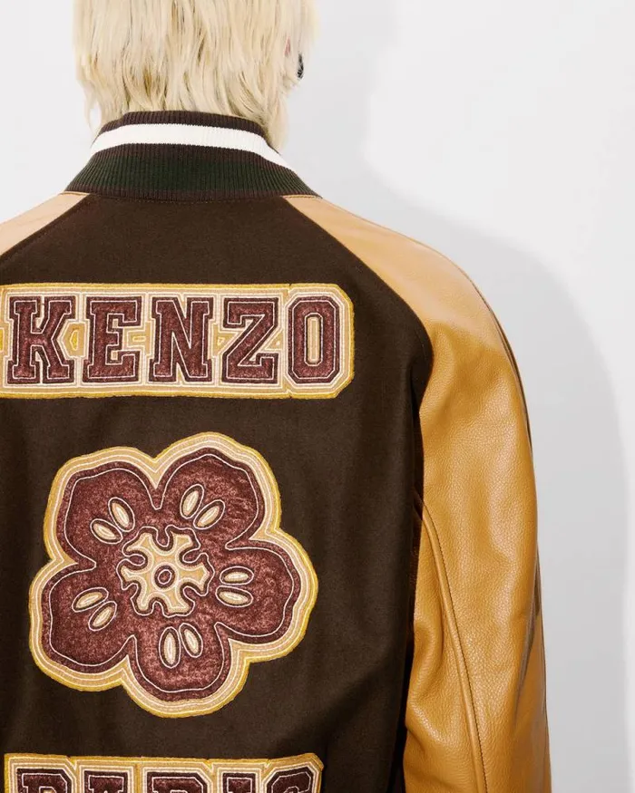 WomenMen 039Boke Flower039 Genderless Varsity Jacket In Wool And Leather Dark Brown Kenzo Jackets And Coats