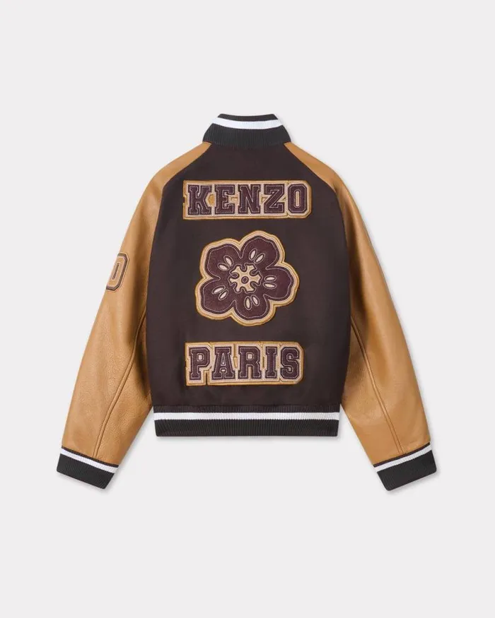 WomenMen 039Boke Flower039 Genderless Varsity Jacket In Wool And Leather Dark Brown Kenzo Jackets And Coats