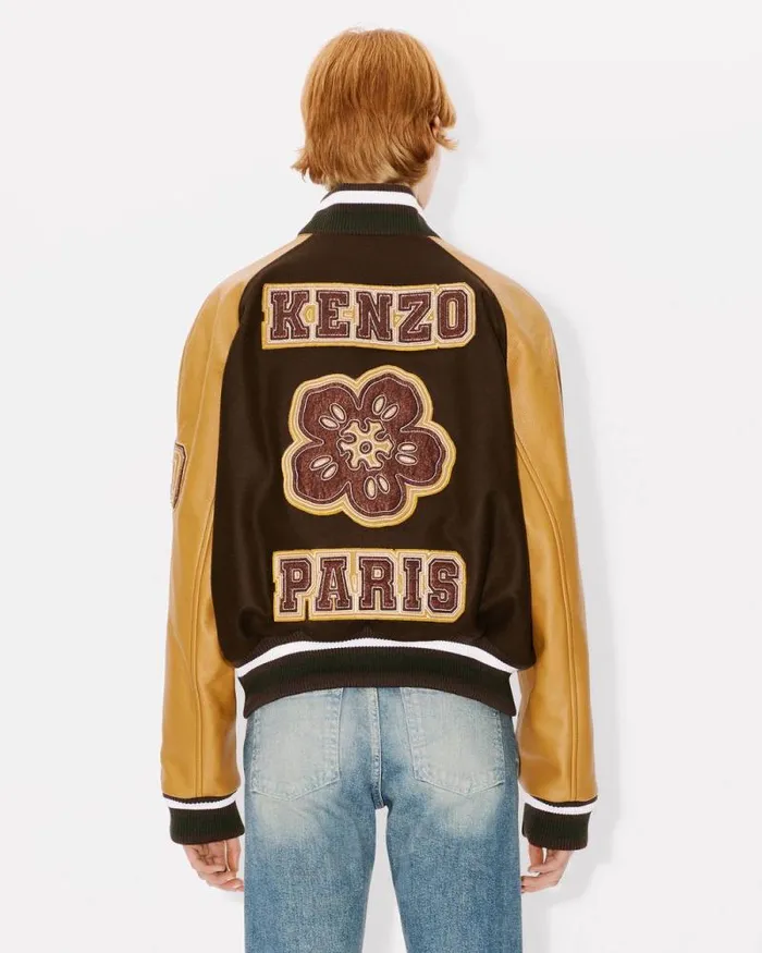 WomenMen 039Boke Flower039 Genderless Varsity Jacket In Wool And Leather Dark Brown Kenzo Jackets And Coats