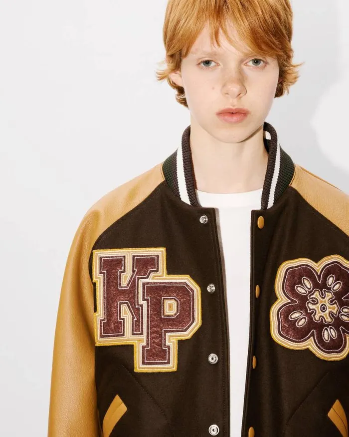 WomenMen 039Boke Flower039 Genderless Varsity Jacket In Wool And Leather Dark Brown Kenzo Jackets And Coats