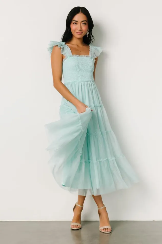 Women Mindi Tulle Midi Dress Sea Blue Baltic Born Midi Dresses Women Mindi Tulle Midi Dress Sea Blue Baltic Born Midi Dresses