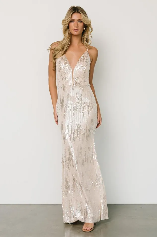 Women Nyah Sequin Gown Champagne Baltic Born Embellished and Sequined Women Nyah Sequin Gown Champagne Baltic Born Embellished and Sequined
