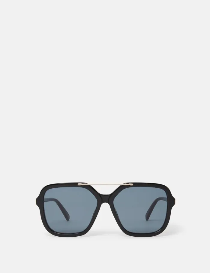 Women Oversized Square Metal Bar Sunglasses Glossy Black Stella McCartney Sunglasses