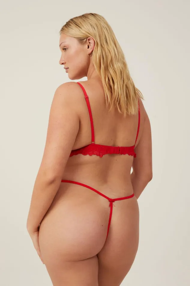 Women Panties Cotton On Sasha Embroidery Mesh Tanga Thong Scarlett Red