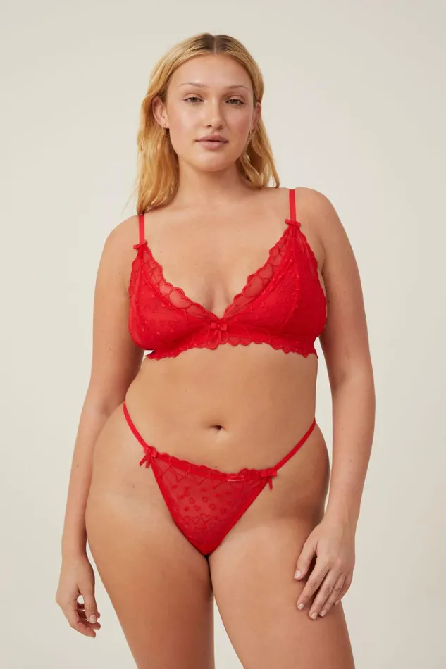 Women Panties Cotton On Sasha Embroidery Mesh Tanga Thong Scarlett Red