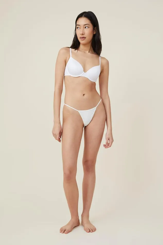 Women Panties Cotton On Tiny Invisible Tanga Thong Cream