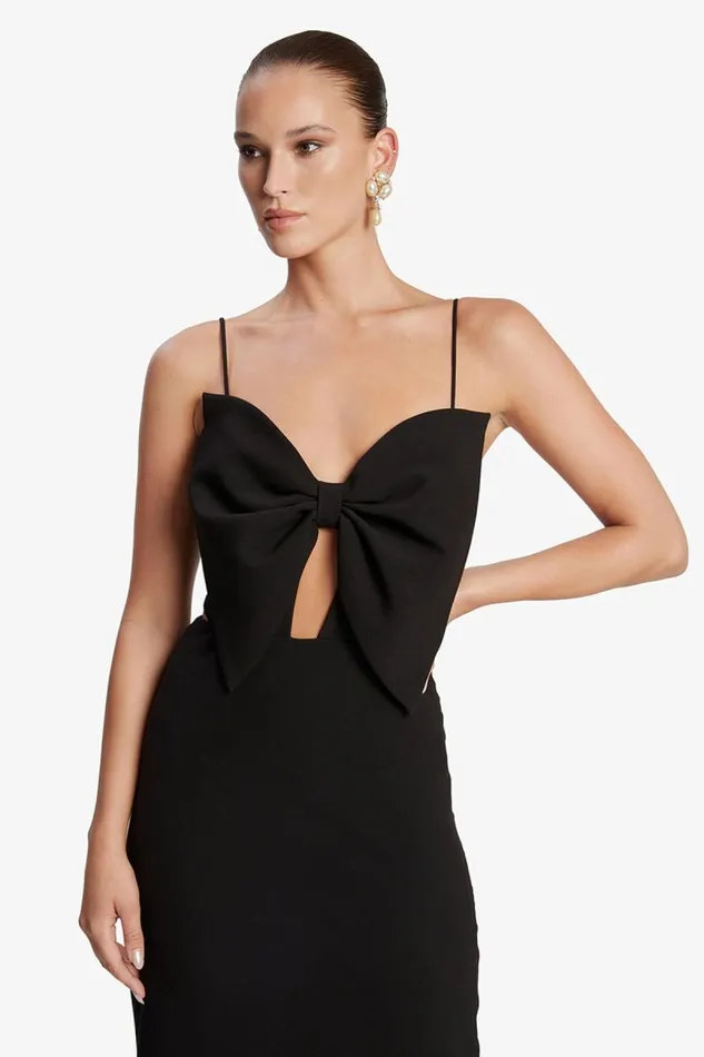 Women Party Dresses Bardot Paula Bow Maxi Dress In Black Black Women Party Dresses Bardot Paula Bow Maxi Dress In Black Black