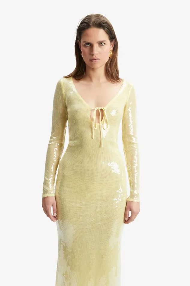 Women Party Dresses Bardot Verona Sequin Maxi Dress In Canary Yellow Canary Yellow