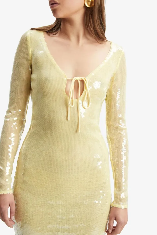 Women Party Dresses Bardot Verona Sequin Maxi Dress In Canary Yellow Canary Yellow