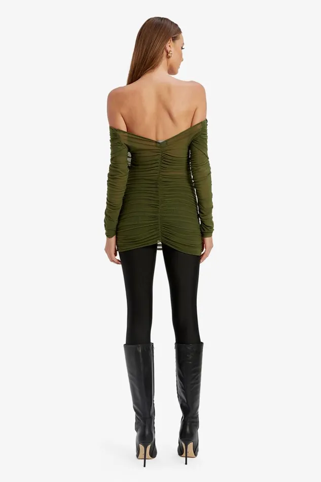 Women Party Tops Bardot Camelia Mesh Top In Khaki Khaki Women Party Tops Bardot Camelia Mesh Top In Khaki Khaki