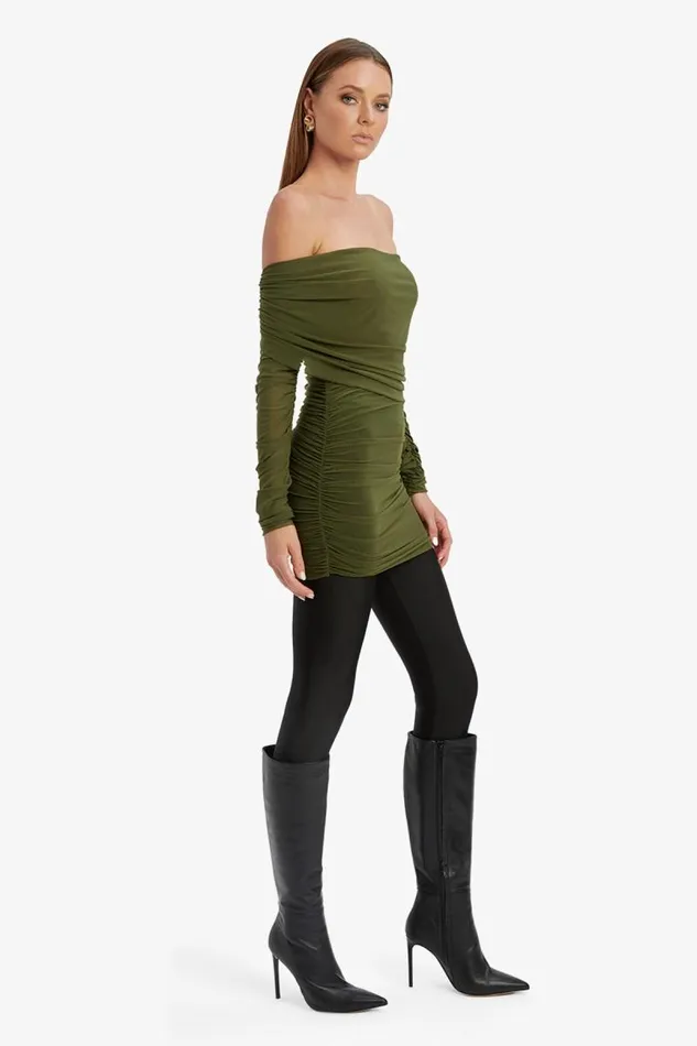 Women Party Tops Bardot Camelia Mesh Top In Khaki Khaki Women Party Tops Bardot Camelia Mesh Top In Khaki Khaki
