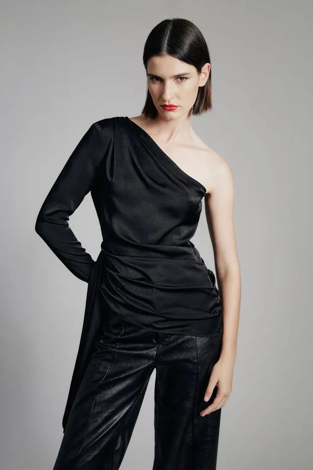 Women Party Tops Bardot Elisabetta One Sleeve Top In Black Black