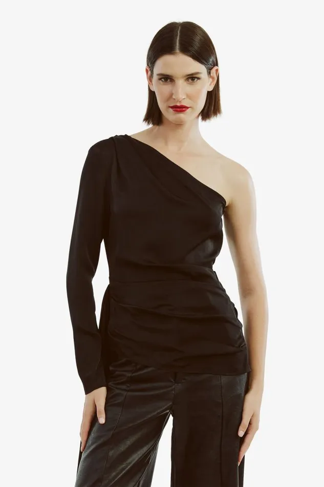 Women Party Tops Bardot Elisabetta One Sleeve Top In Black Black