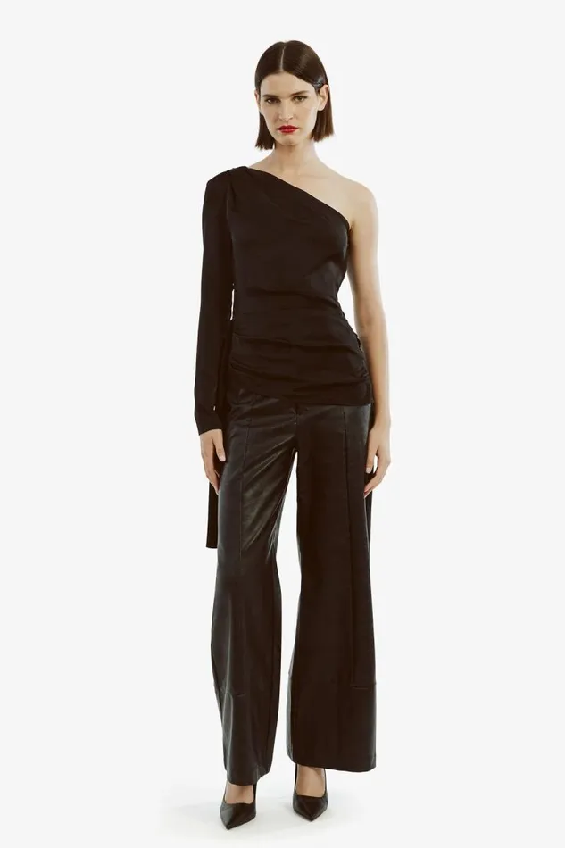 Women Party Tops Bardot Elisabetta One Sleeve Top In Black Black