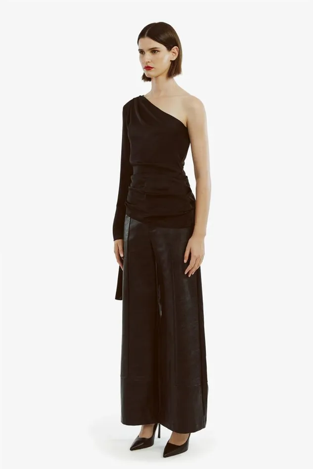 Women Party Tops Bardot Elisabetta One Sleeve Top In Black Black