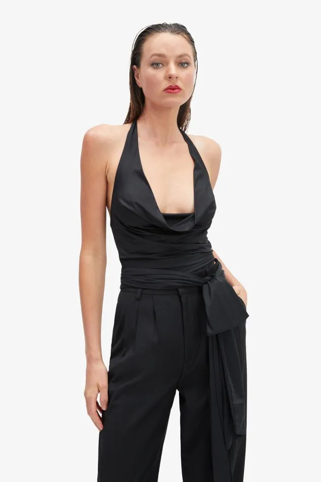 Women Party Tops Bardot Francine Cowl Neck Top In Black Black