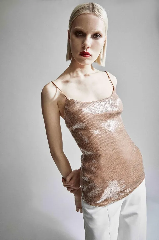Women Party Tops Bardot Ramira Sequin Cami In Nude Nude