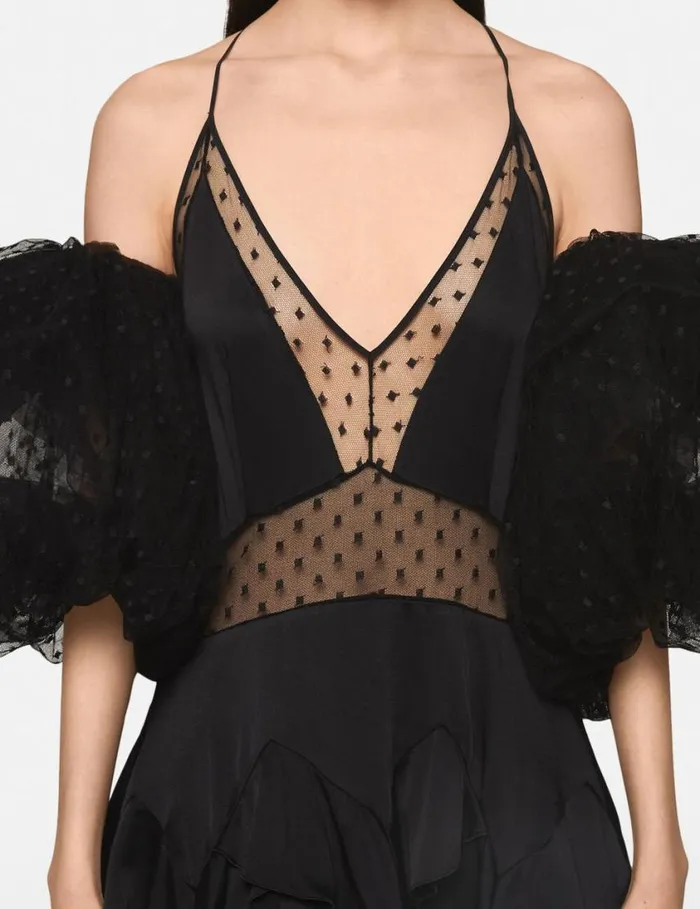 Women Puff Sleeve Polka Dot Mesh Maxi Dress Midnight Black Stella McCartney Dresses Women Puff Sleeve Polka Dot Mesh Maxi Dress Midnight Black Stella McCartney Dresses