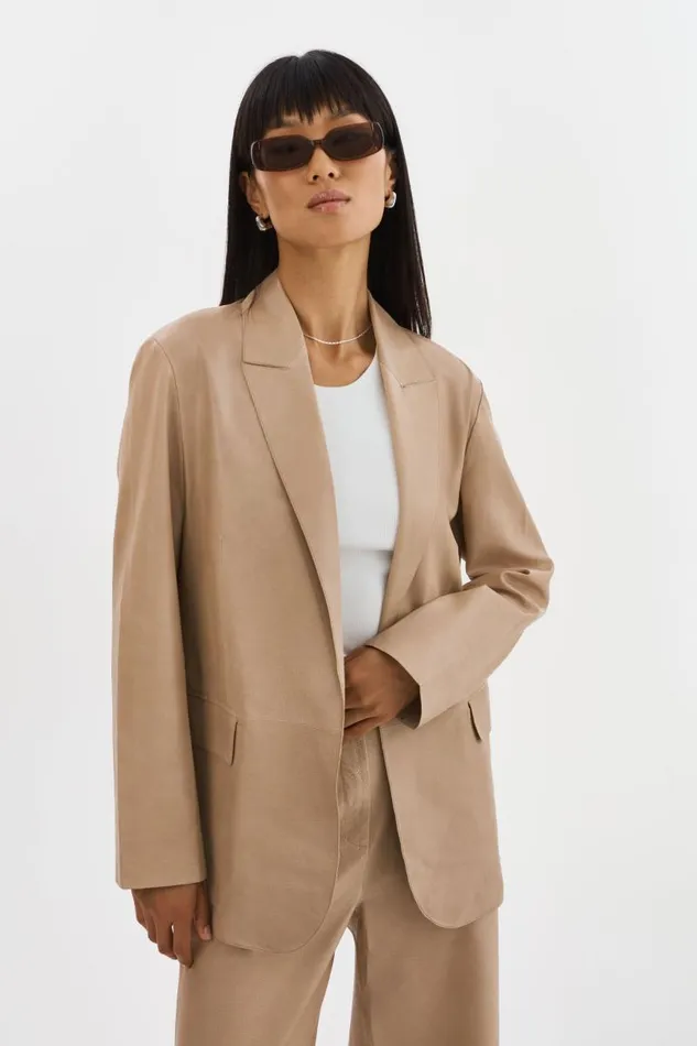 Women QUIRINA Leather Blazer Beige LAMARQUE Blazers