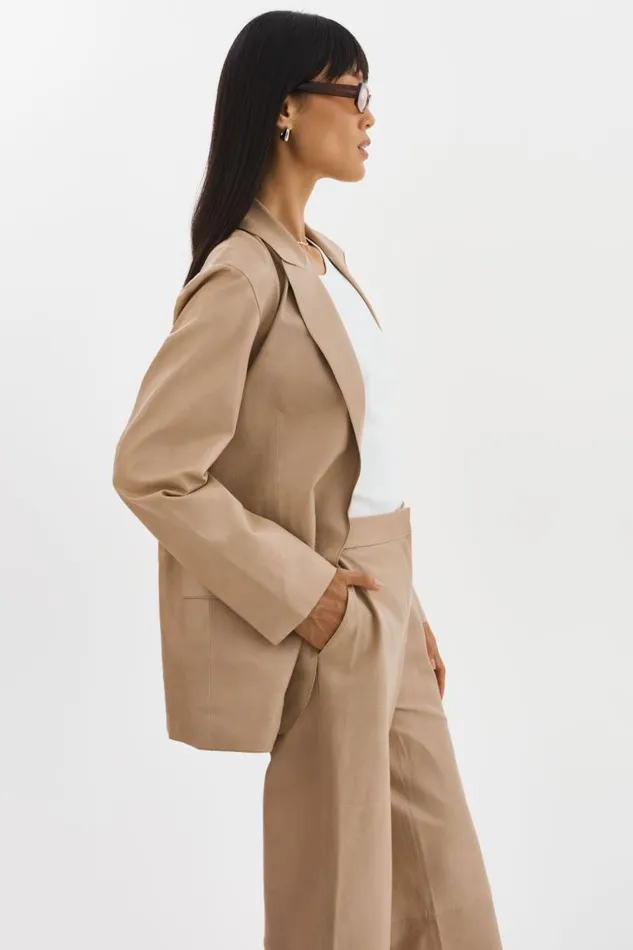 Women QUIRINA Leather Blazer Beige LAMARQUE Blazers Women QUIRINA Leather Blazer Beige LAMARQUE Blazers